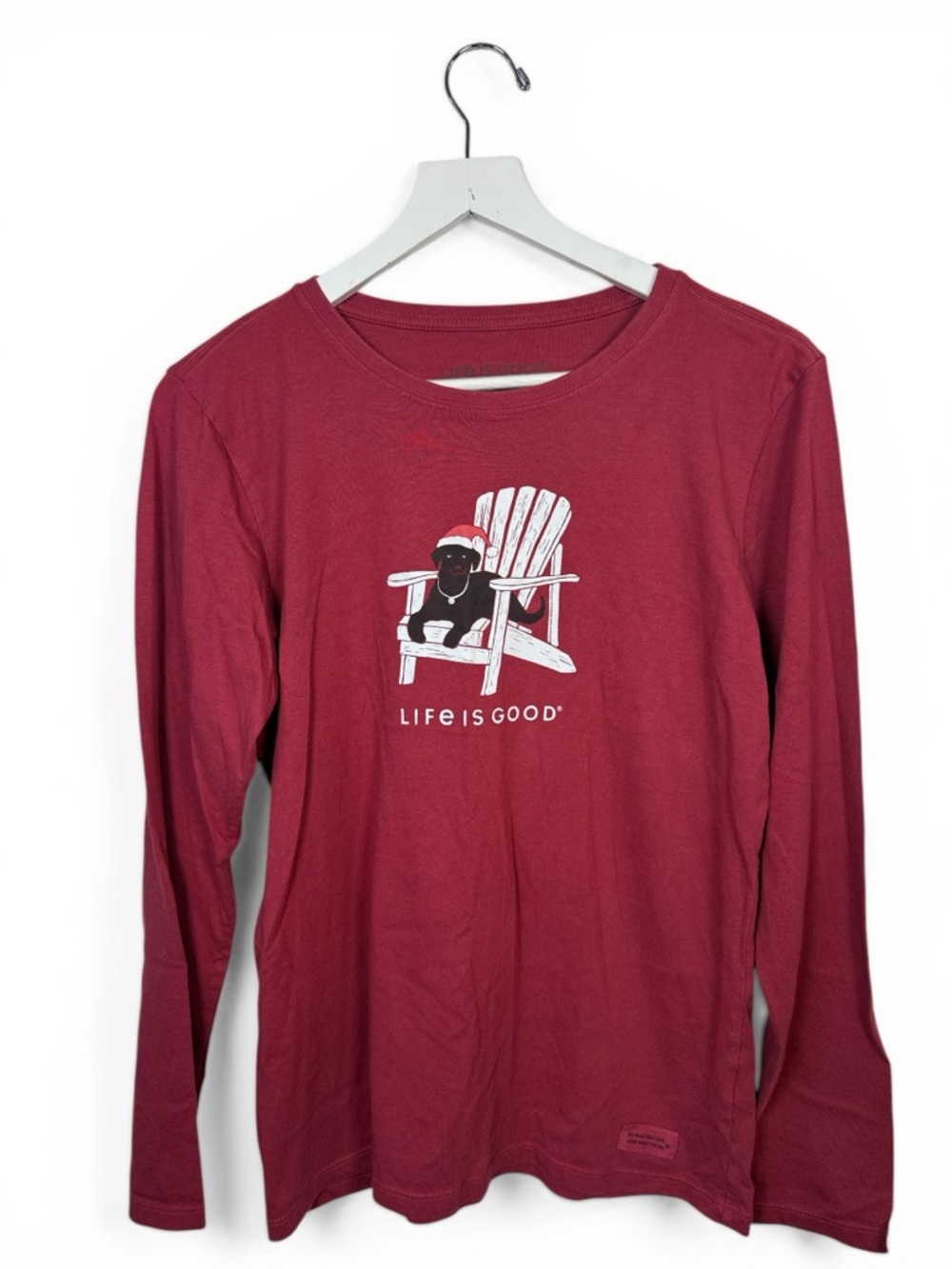 Life is Good Women’s Santa Black Lab Crusher Tee Long Sleeve W2328 Sz M